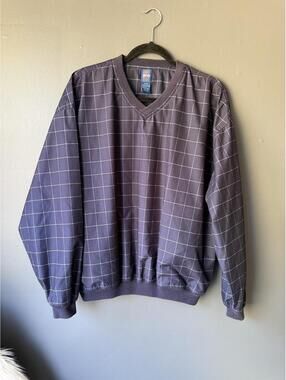 Jantzen Men's Pullover V-Neck Sweater with Windowpane Check Pattern